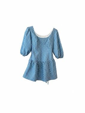 Cider Light Blue Dot Peplum Mini Dress/ Blouse
